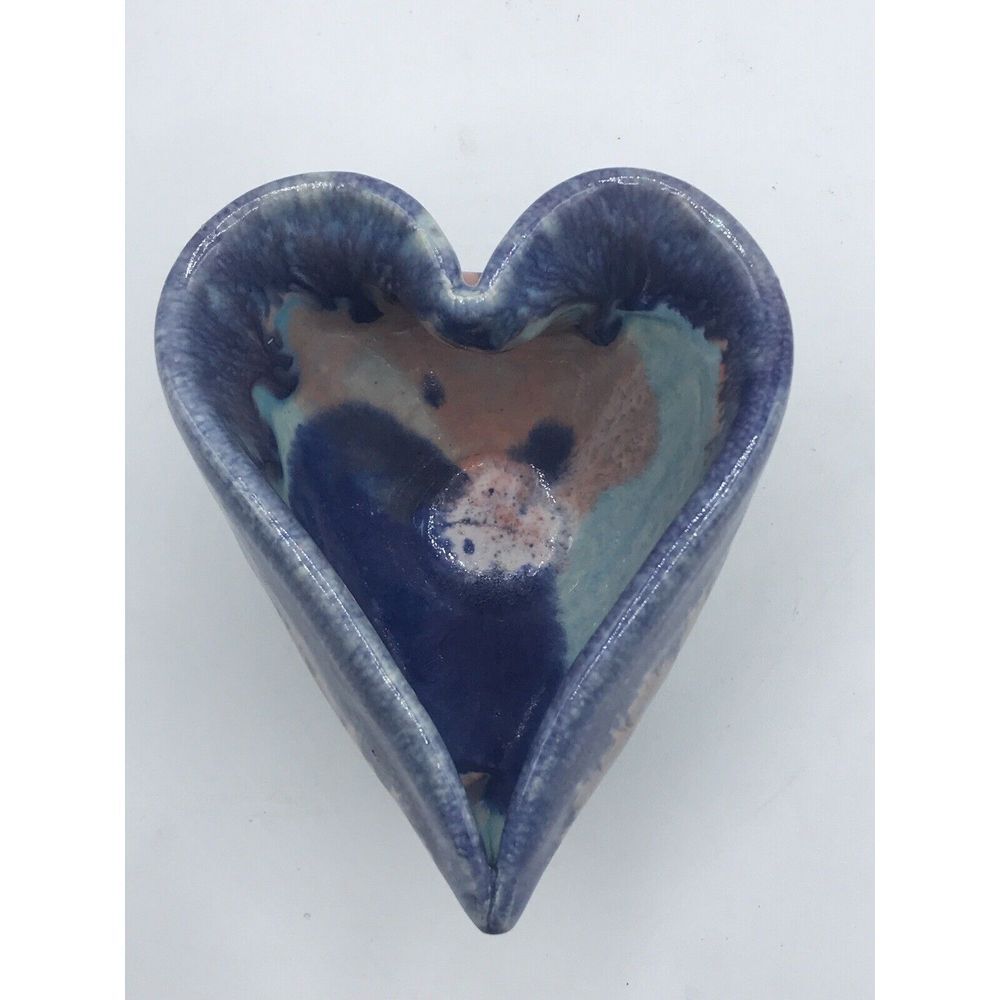 Lisa Howe Stoneware Pink/blues Pottery‎ Heart Shaped Bowl Lava Glazed Signed